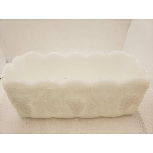 Anchor Hocking Milk Glass Loaf 8" x 3" Fire King Ware Planter Grape Vine White - Picture 2 of 9